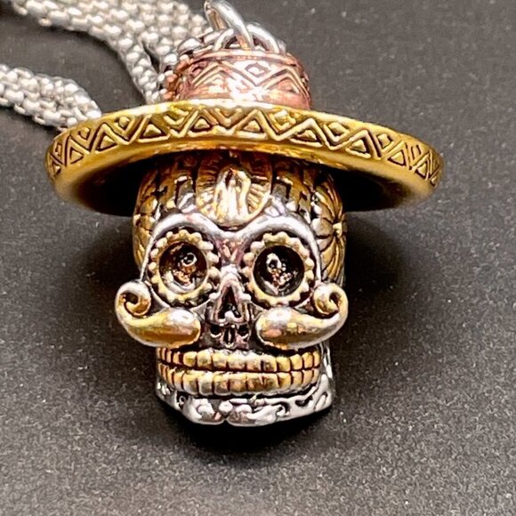 Day of the Dead Sugar Skull Sombrero Necklace / Pendant #734 - Picture 3 of 12